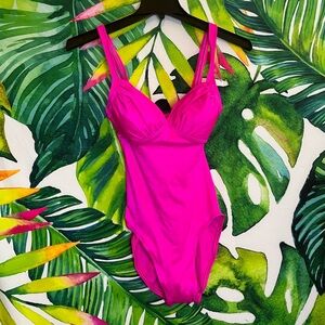 Vintage 80s Rose Marie Reid XS Neon Pink Summer Preppy Miami 1 Piece Swimsuit